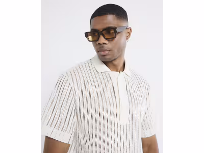 Polo blanc en crochet coupe carrée