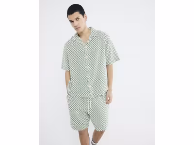 Short vert coupe boxy en crochet à damier