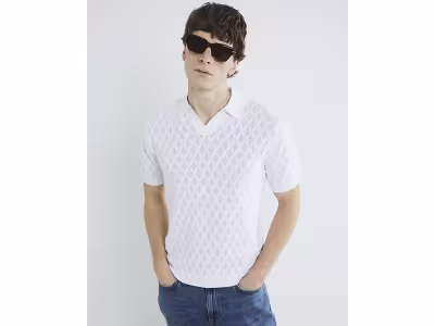 Polo blanc texturé coupe slim