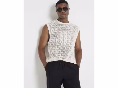 Débardeur beige coupe classique en crochet