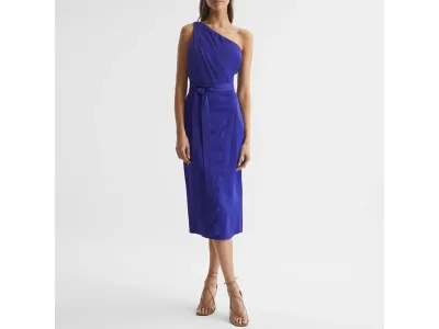 Reiss Robe Cravate En Satin Flore Bleu