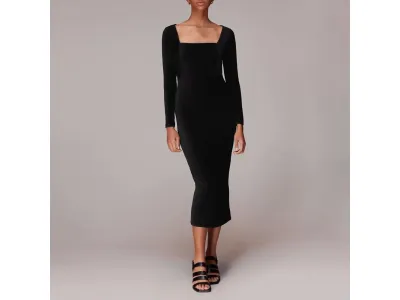 WHISTLES Robe Midi En Jersey Velours Noir
