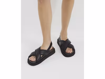 Black Wide Fit Cross Strap Chunky Sandals