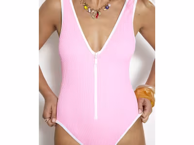 Maillot de bain texturé zippé rose