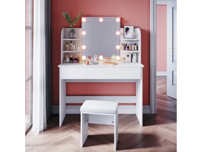 Coiffeuse avec Miroir et Tabouret 1 Tiroir