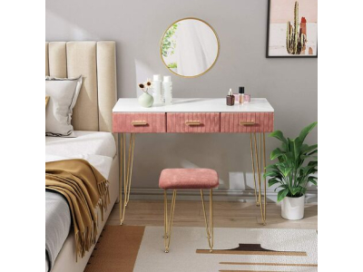 Coiffeuse Table de Maquillage avec Miroir et Tabouret 