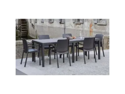 Table de jardin extensible effet rotin, Cm 150x90h72
