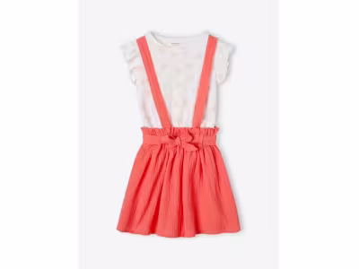 Ensemble fille t-shirt à volants et jupe à bretelles
