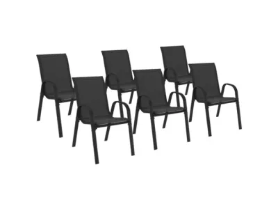 Lot de 6 chaises de jardin LYMA métal et textilène empilables noires