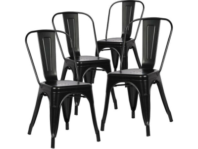 Wokaka Lot de 4 Chaises - Style industriel en métal noir
