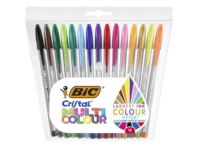 Stylo bille multicolour assortis pointe large x15 BIC CRISTAL