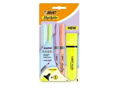Surligneurs Highlighter 1,2/4,6mm Assortis pastel BIC