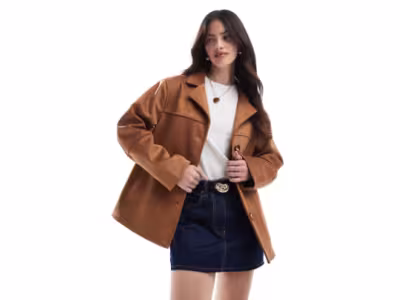 Veste boutonnée devant en imitation daim - Fauve