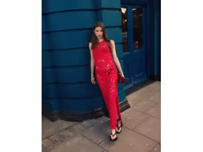 Robe longue en maille au crochet de qualité supérieure - Rouge