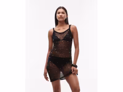  Robe courte en maille à perles fantaisie et surpiqûres