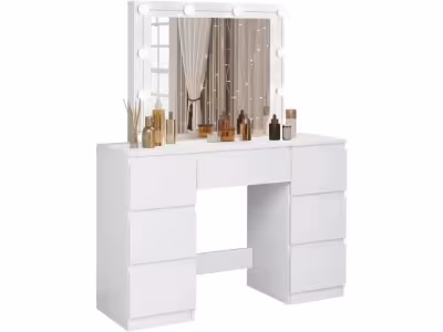 WOLTU Coiffeuse Avec Miroir LED À Luminosité Réglable - 110x39.5x140.5 Cm - Blanc