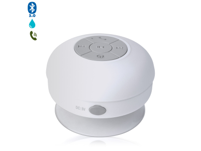 DAM. Enceinte Bluetooth Rariax avec ventouse, résistante aux projections d'eau, spéciale douche 8,5x5,5x5,5 Cm.
