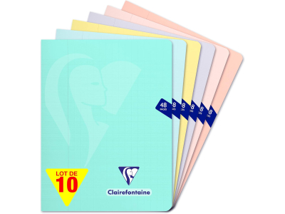  Clairefontaine Lot de 10 Cahiers Agrafés Mimesys PASTEL - 17x22 cm - 48 Pages Grands Carreaux