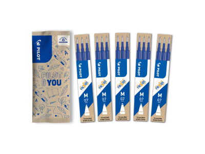 Pilot Pen - Pack de 5 Étui 3 recharges Frixion Ball / Clicker 0,7 - p. moyenne - bleu