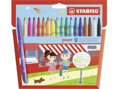 STABILO power - Feutre de coloriage - Étui carton x 18 feutres pointe moyenne