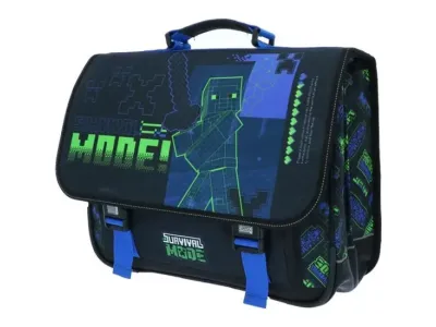 Cartable - MINECRAFT - Modèle 41 CM - Bleu - 2 Compartiments - Haute Qualité