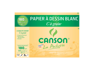 Canson - Pochette de 12 feuilles de dessin 'C' à grain® - blanc - A4 - 180 g/m² - 21 x 29,7 cm