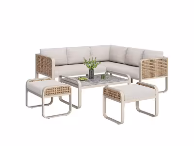 Ensemble Jardin Rotin 6-7 Personnes Canapé D'Angle