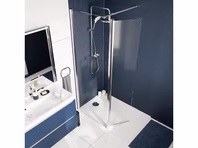 Paroi de douche à l'italienne fixe avec volet l.80+45 x H.195 cm