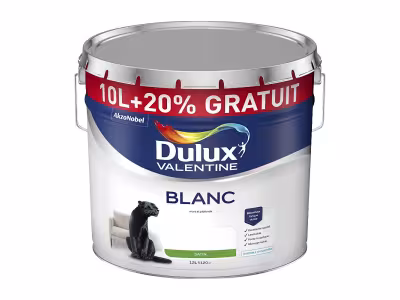 Peinture murs et plafonds en phase aqueuse Dulux Valentine satin blanc 10L +20% gratuit