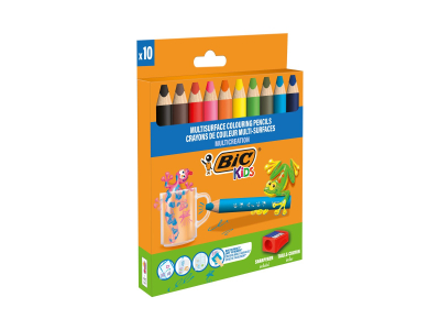 BIC 10 crayons de couleur multi-surfaces avec mines XXL