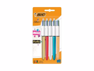 BIC 5 stylos-bille 4 couleurs Shine et Party - 4 encres