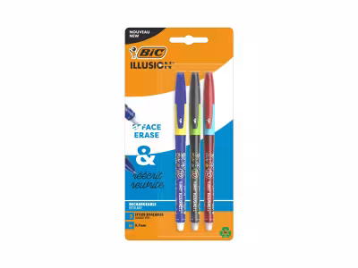  BIC 3 stylos effaçables Illusion - 3 encres