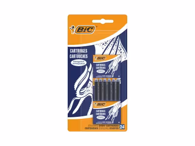 BIC Cartouches d'Encre Courtes Standard pour Stylos-Plume - Bleu Effaçable, Blister de 24