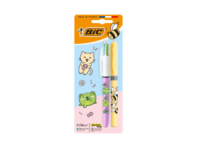 BIC Stylo 4 couleurs et surligneur Highlighter Grip Pastel