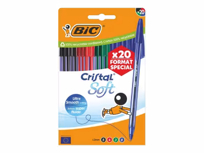 BIC 20 stylos-bille Cristal Soft - 4 encres