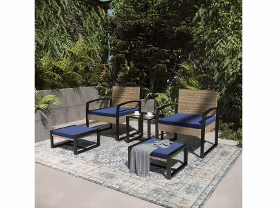 Salon de jardin 5 pièces Calvello avec table 2 chaises 2 repose-pieds