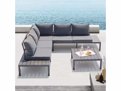 Salon de jardin bas 5 places en aluminium gris foncé - FIRA