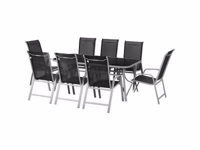 Salon de jardin habitat et jardin noir acier 9 pieces 180.0 x 90 x 72.0 8 personnes