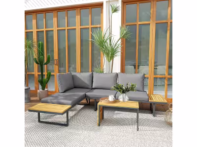 Salon de jardin modulable OUTSUNNY bois gris 3 pieces 70.0 x 35.0 x 41.0 4 personnes