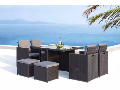 Table et chaises 8 places encastrables en résine noir/gris - MONACO