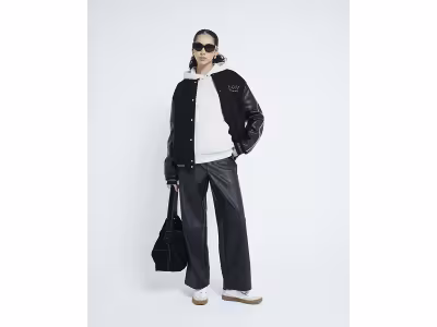 Pantalon en similicuir noir à taille élastique