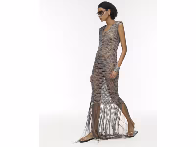 Robe longue en crochet gris métallisé RI Studio