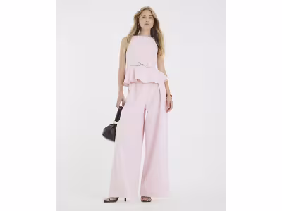 Pantalon large taille haute rose