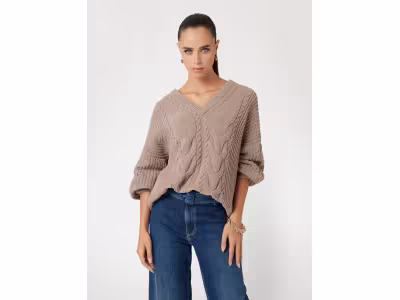 Pull-over col V maille torsadée