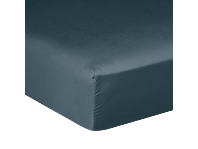 Drap housse - satin de coton lavé - 120 fils - bleu foncé
