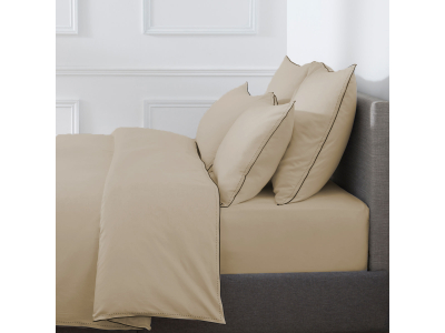 Housse de couette - satin de coton lavé - 120 fils - beige et noir