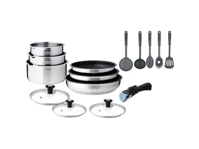 ARTHUR MARTIN Batterie De Cuisine Inox Avec Manche Amovible 15 Pieces Am1275