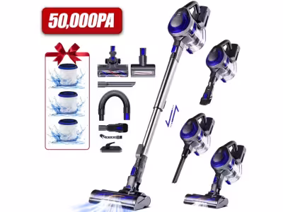 Aspirateur Balai 50Kpa, 55min d'autonomie, 2500mAh*8 Grande Batterie Li-ion, 530W, Capacité 1.6L