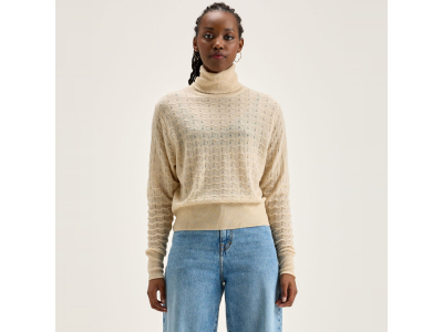 Pull col roulé - crème