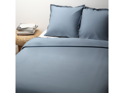 Housse de couette - percale de coton lavée - 80 fils - bleu et noir